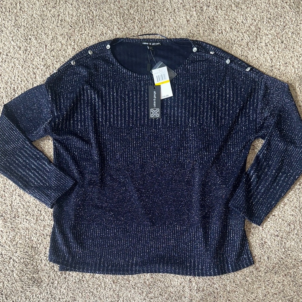 Cable & Gauge Navy Top with Silver Accents NWT
